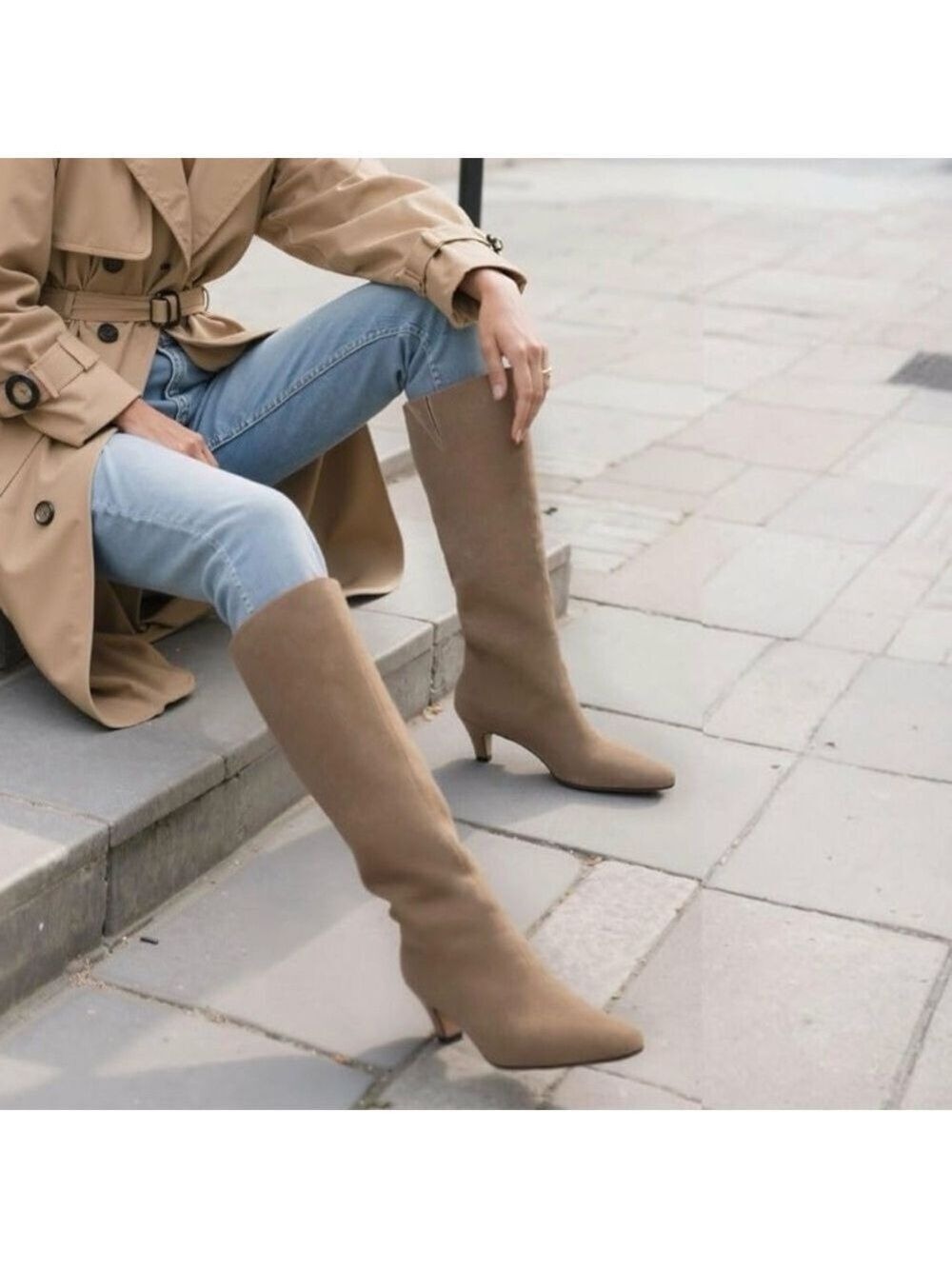 Women Tan Suede Knee High Boots Size 5.5